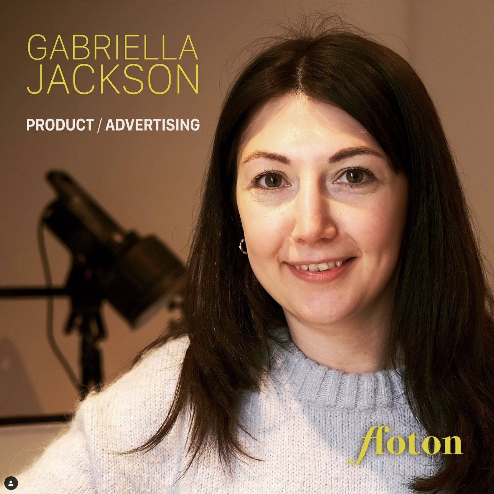 image of product and advertising photographer Gabriella Jackson to promote her new conversation on her work and career on the Ffoton Wales website and podcast. www.ffoton.wales